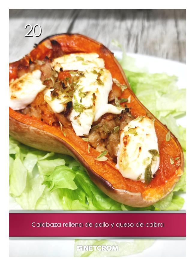 Calabaza rellena de pollo y queso de cabra Calabaza rellena de pollo y queso de cabra