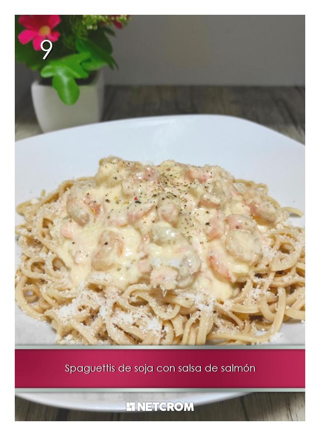 Spaguettis de soja con salsa de salmón Spaguettis de soja con salsa de salmón